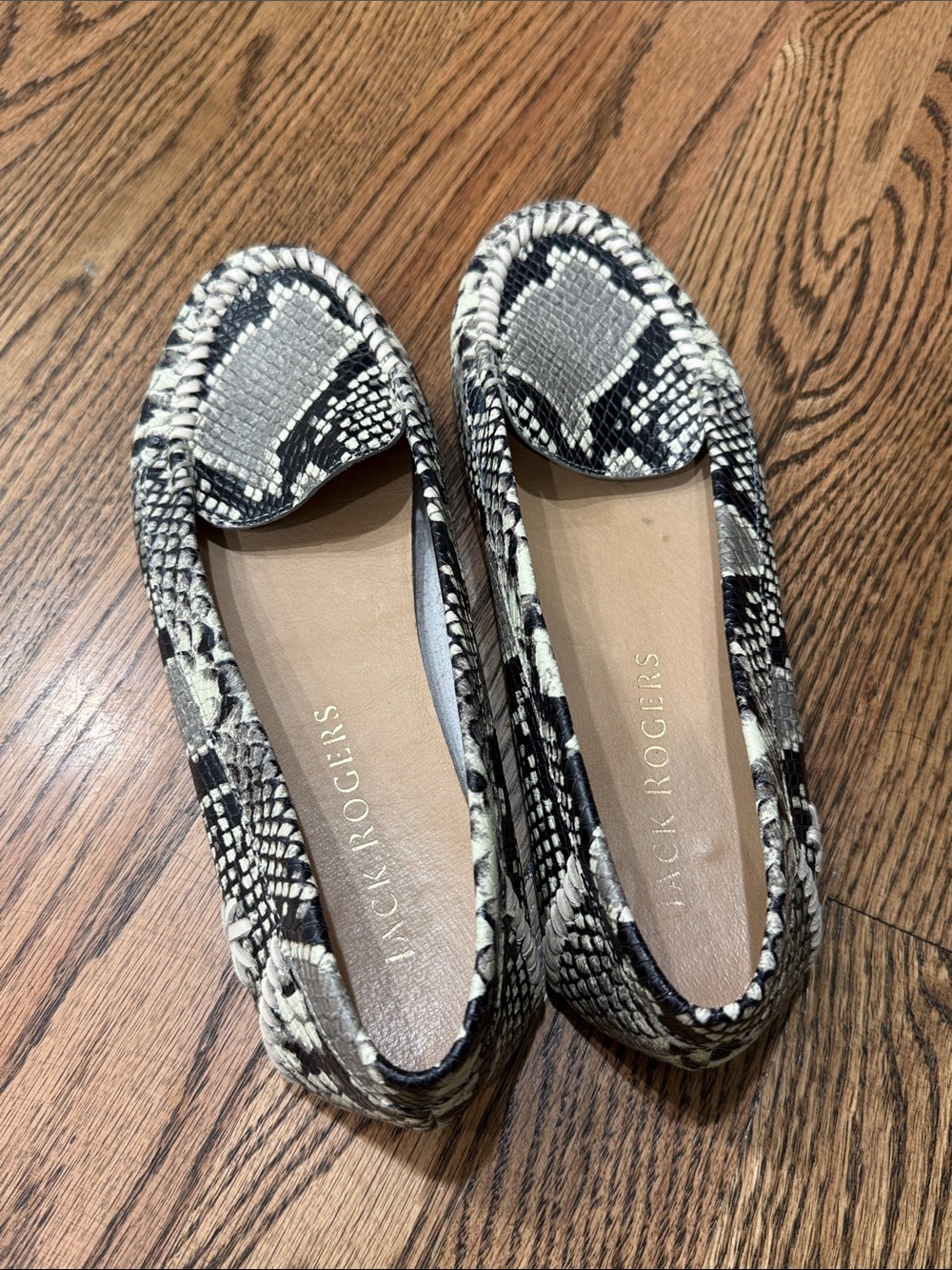 Jack Rogers Leather Snake-Print Braided Moccasins Size 8 - Picture 3 of 6
